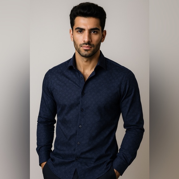 Tommy Hilfiger Other - ✨ Tommy Hilfiger Men’s Button-Up Long Sleeve Shirt – Blue & White Dotted Floral✨